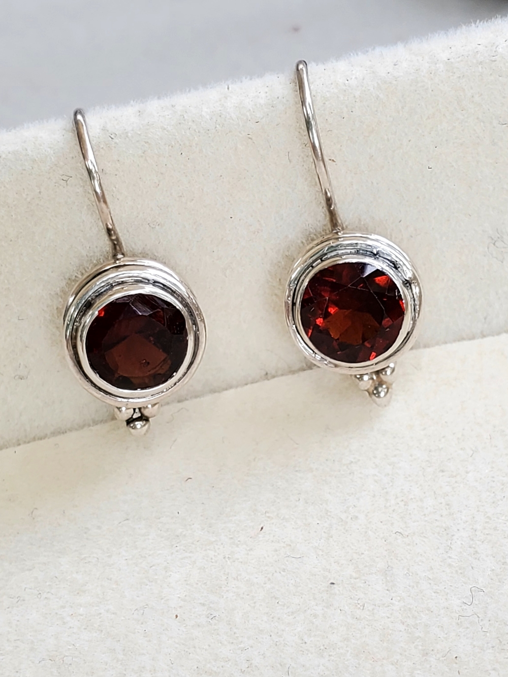 Handmade Sterling Silver Garnet Drop Earrings in Deep Red - 3.58g